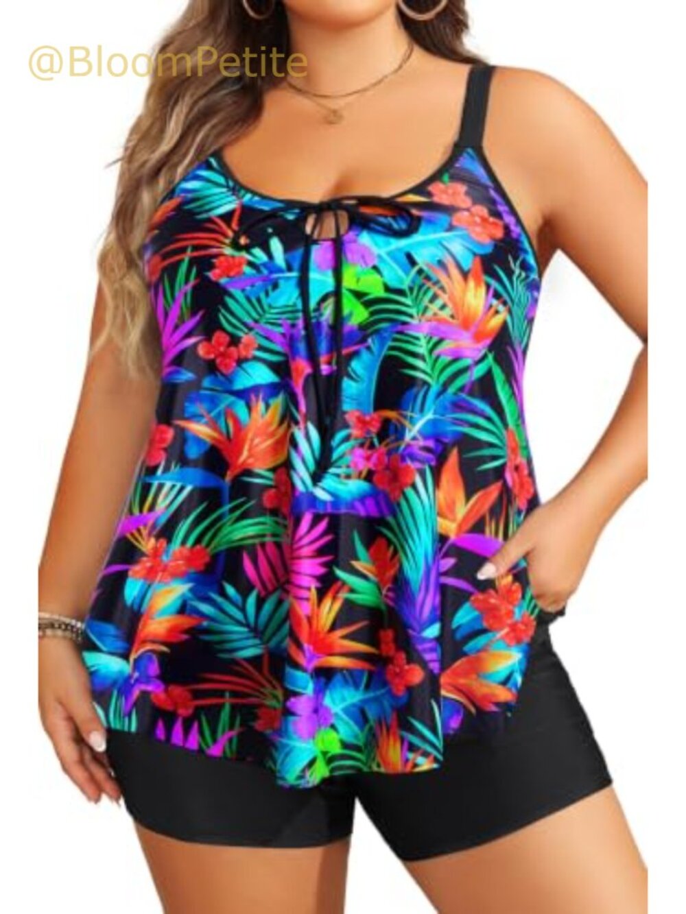 Plus Size Tankini Swimsuit Set with Pockets Shorts